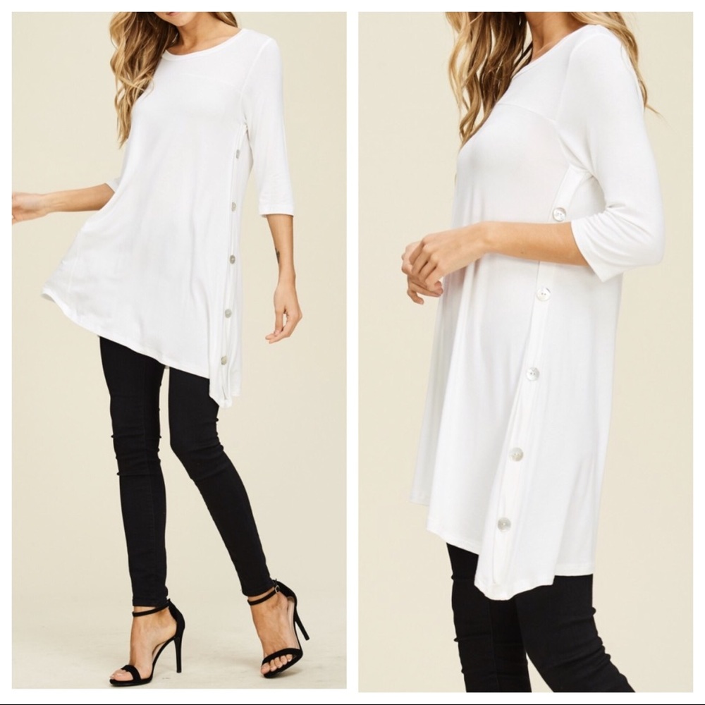 Fall white side button loose fit tunic top